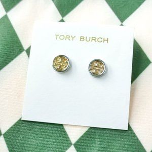 Tory Burch Miller Stud Earrings Gold Silver Mixed